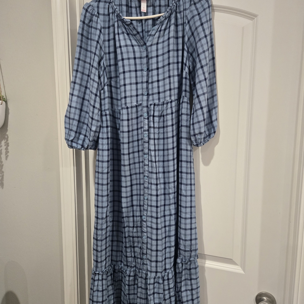 Isabel Maternity by Ingrid & Isabel Blue Checkered 3/4 Sleeve Dress